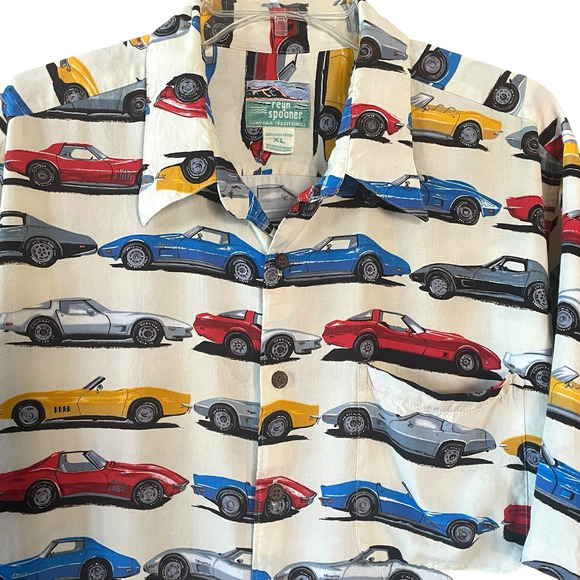 REYN SPOONER Men's Size XL Multicolor VTG Classic Car Print Hawaiian Aloha Shirt - Picture 3 of 8